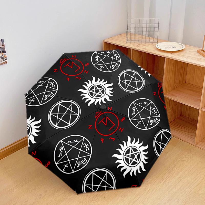 1 PC Automatic Folding Umbrella - Supernatural Pattern, Portable & Foldable Design with 8 Ribs, Christmas Birthday Gifts