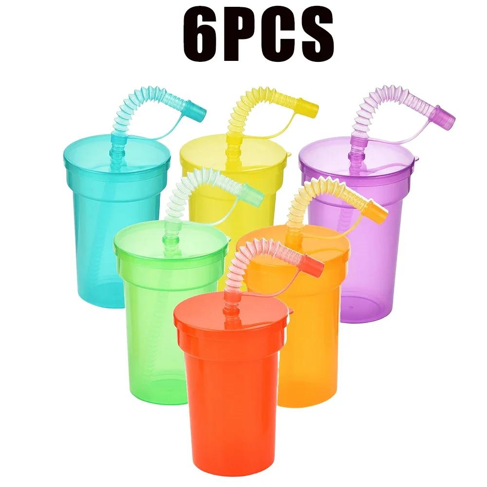 

Neon Sippy Cups Plastic Party Cups with Straws and Lids Colorful Party Cups for Birthday Holiday Party Decorations Supplies 380ML