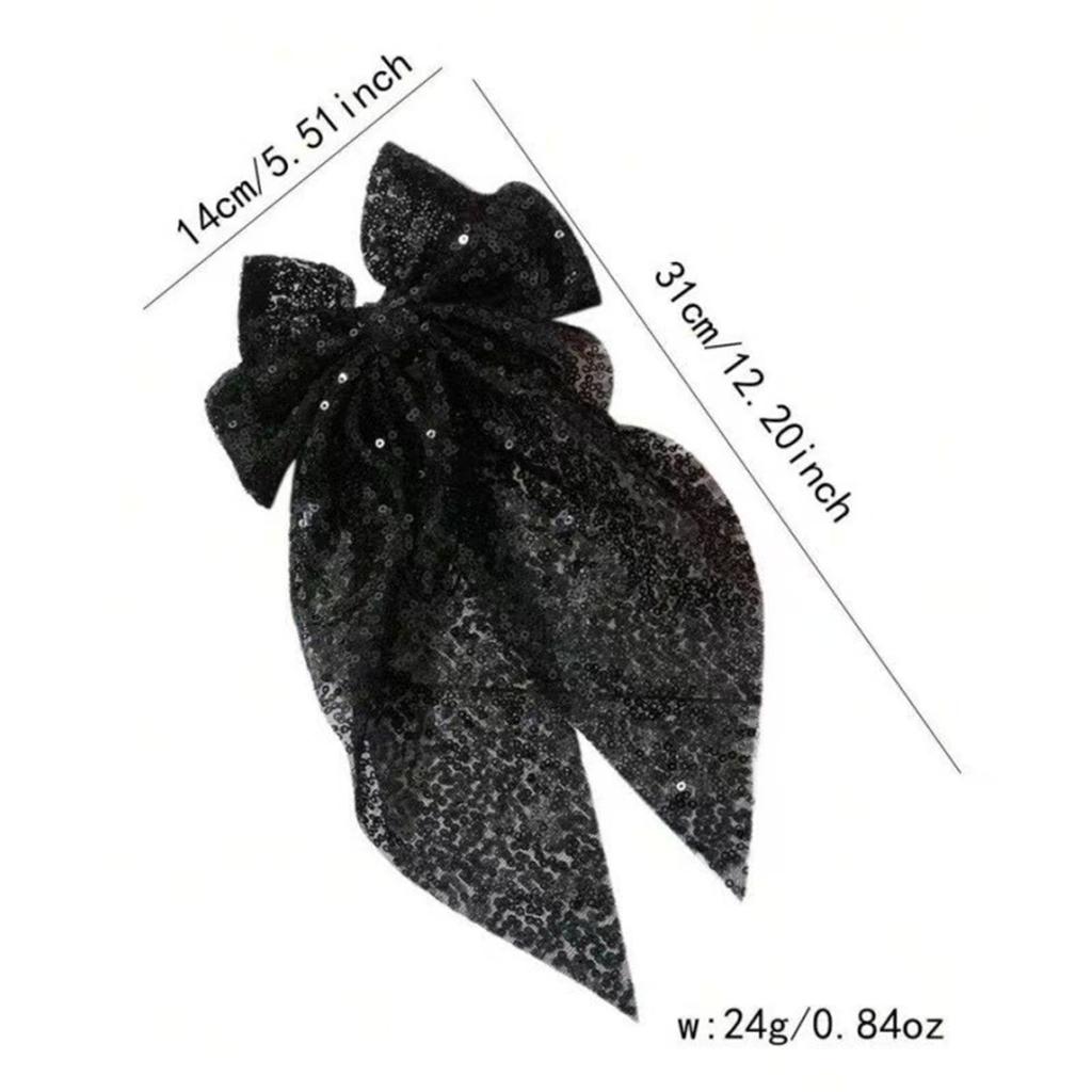 Sequined Ribbon Hair Bows Hair Styling Accessory for Daily and Special Event Sparkling Hair Clip for Women Girl Party Wear
