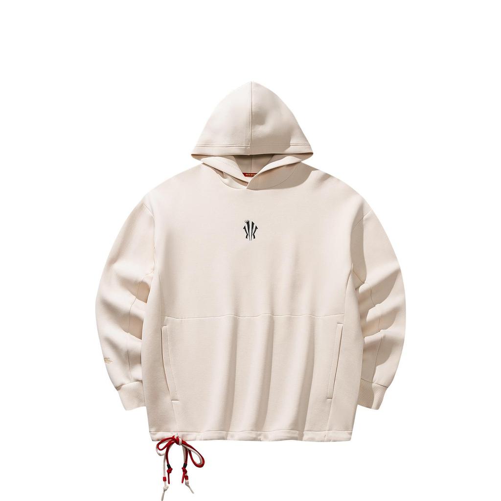 Anta Kyrie Irving Series Off-White Unisex Loose Hoodie with Minimal Embroidery and Drawstring Hem 172611718S-1