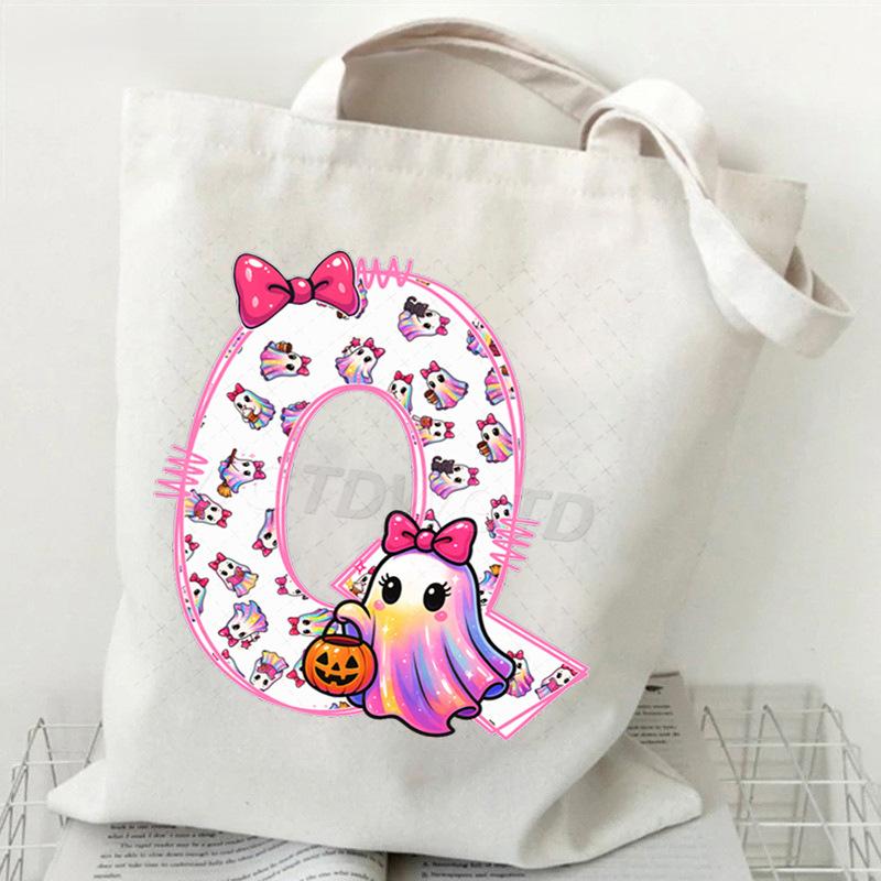Halloween personalized print student canvas bag tutoring bag 26 letters fashion shoulder bag women large capacity