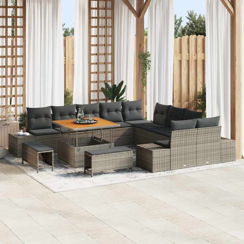 Garden Sofa Set with Cushions 13 Pcs Grey Poly Rattan