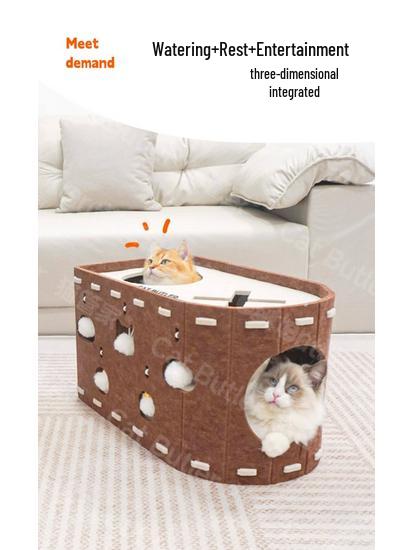 Felt Cat Bed & Scratcher with Integrated Kitten Toy, Double-Layer Design