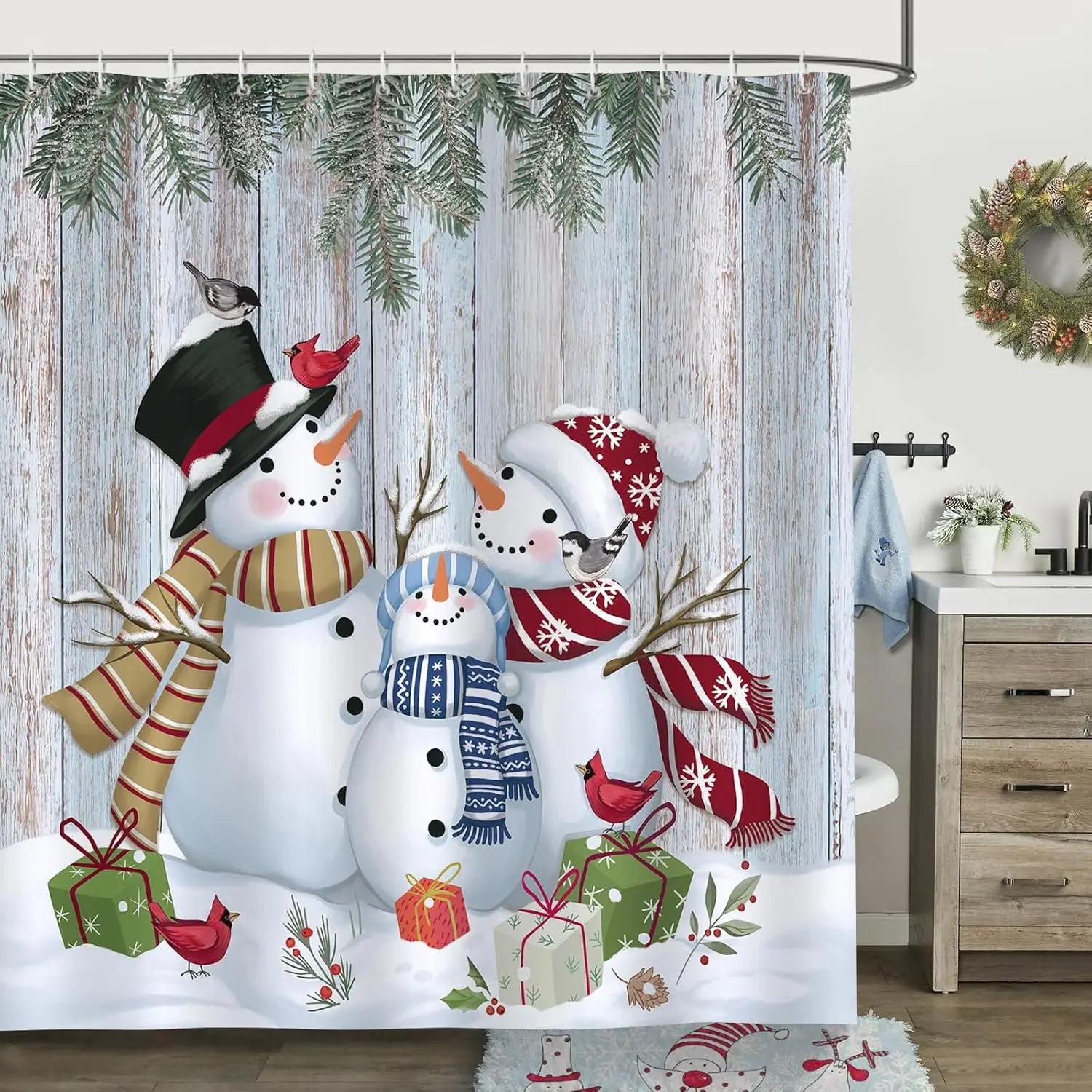 

GAEMerry Christmas Santa Claus Sleigh Reindeer Shower Curtain Waterproof Washable Shower Curtain 180x 180cm with 12 hooks 90x180cm