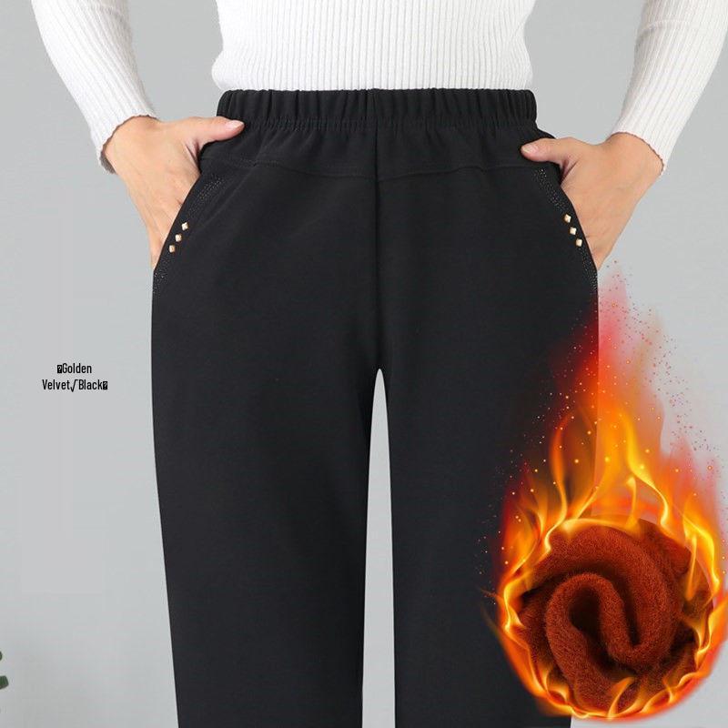 Women's High Waist Elastic Velvet Pants - Loose Straight Leg for Autumn/Winter