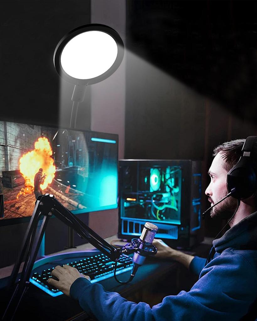 Clamp-on LED Desk Lamp with Sunshade and Touch Control, Eye-Friendly, Architectural Lighting Gooseneck Task Lamp with 25 Lighting Effect Modes, Clamp