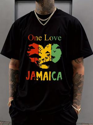 Tricou Jamaica One Love Bărbați Alb Mânecă Scurtă cu Grafică Croială Largă Top de Plajă