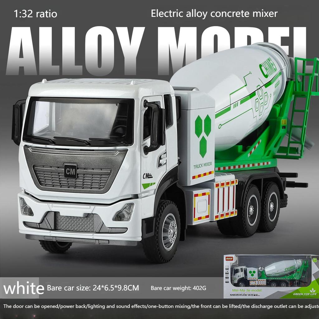 1/32 Concrete Mixer Truck Engineering Vehicle Alloy Metal Diecast Model Car Children Toy Car with Sound and Light Pull Back Gift