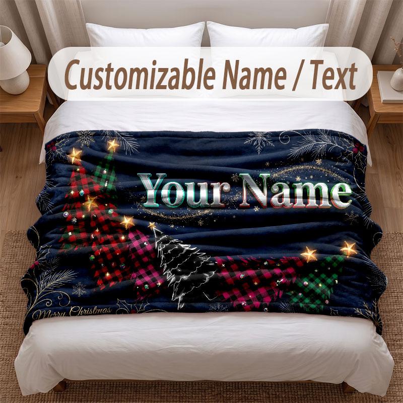 Christmas Theme Soft Blanket Personalized Custom Name Text Print Warm Blanket Home Sofa Bedroom Decor