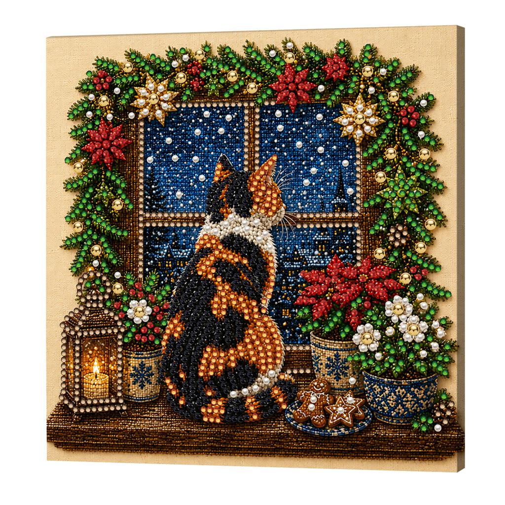 Christmas DIY Pearl Bead Art Painting Kit 20x20cm with Wooden Stretcher Frame Self-Adhesive Craft Set