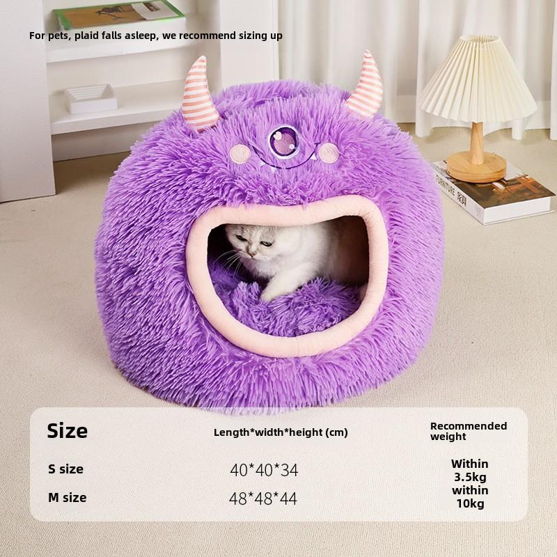

Fully Enclosed Safe and Cozy Cartoon Monster Pet Bed for Dogs and Cats Four Seasons Universal Soft and Warm for Winter Cat House S фиолетовый
