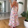 European and American Autumn New Products Sweet and Spicy Style Holiday Slim Digital Printing Suspender Lace Pendulum High-end Dress