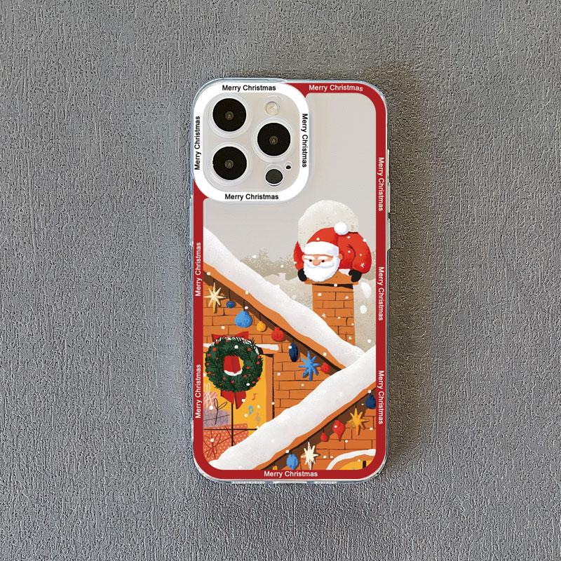 Coques de téléphone transparentes de luxe dessin animé Noël pour IPhone 11 12 13 Pro Max 14 15 Pro Max Plus X XR XS Simple Père Noël Coque transparente