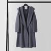 Winter Wool Cashmere Hooded Bathrobe: Long, Cozy, Belted Outerwear Coat Without Buttons