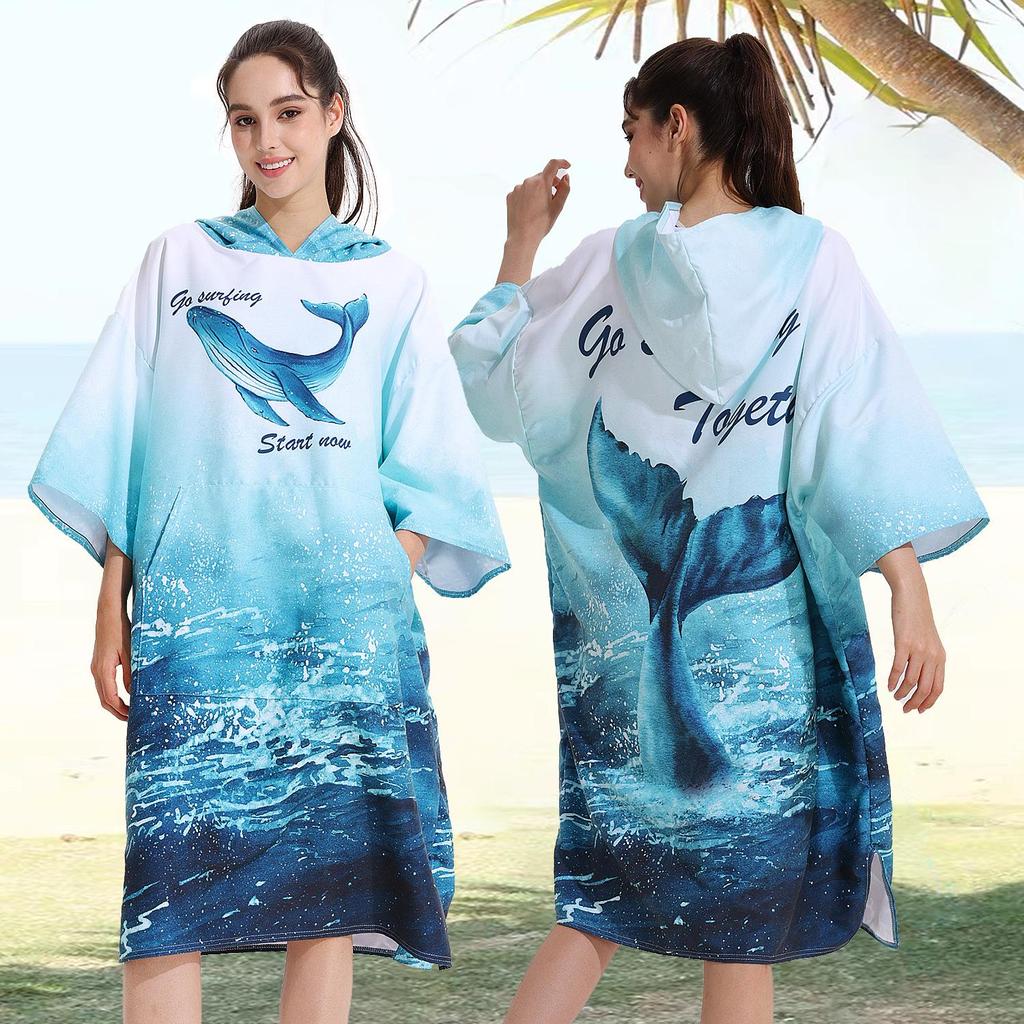 2025 Quick-Dry Hooded Swim Poncho with Zipper - Portable Bathrobe and Beach Towel