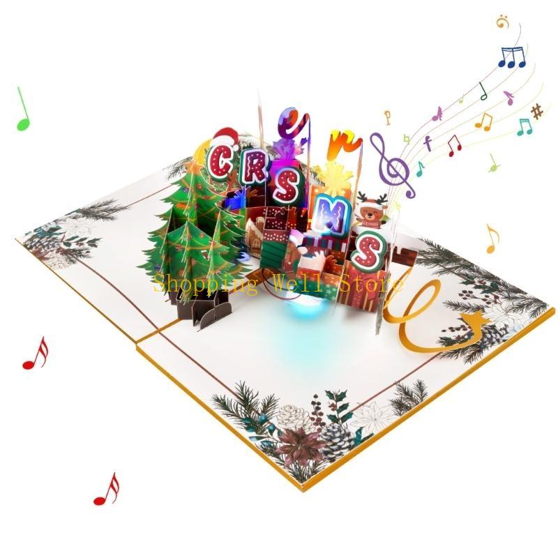 KX4B Christmas Tree 3D Popup Card with Music and Lighting for Friend Greeting Card