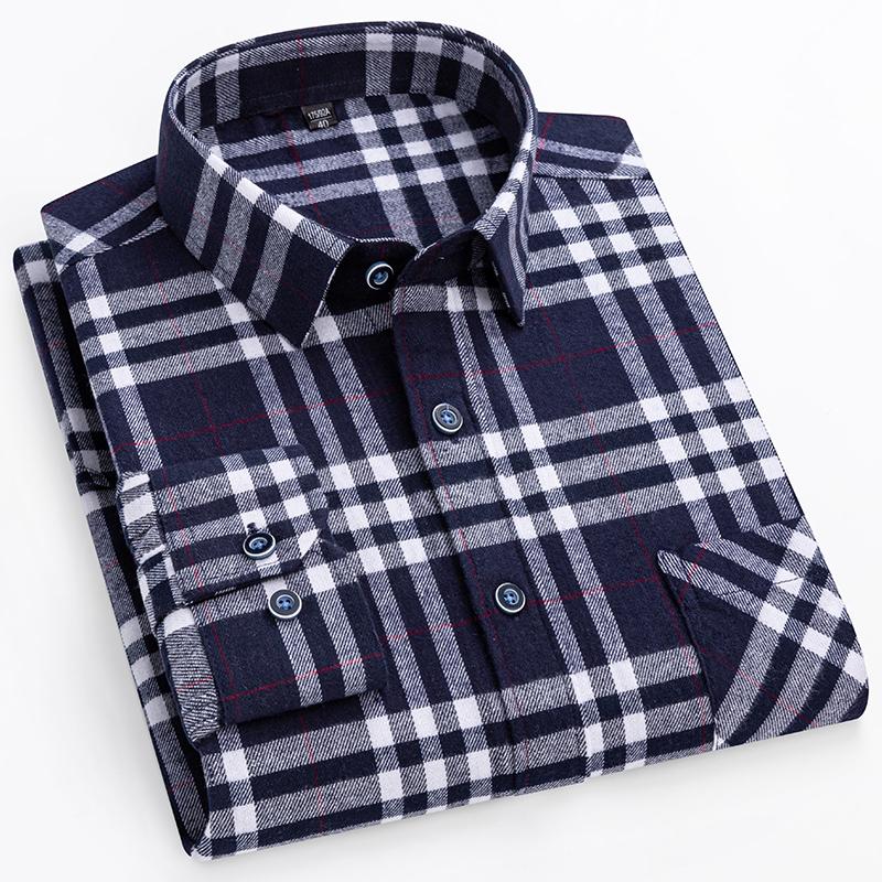 New Men's Vintage Plaid Flannel Shirt Long Sleeve 100% Cotton Fashion Casual Soft Standard Fit Men's Shirt  Large Size 7XL 8XL