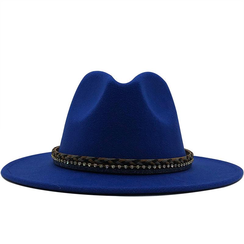 New Women Men Wool Fedora Hat With Leather Ribbon Gentleman Elegant Lady Winter Autumn Wide Brim Jazz Church Panama Sombrero Cap
