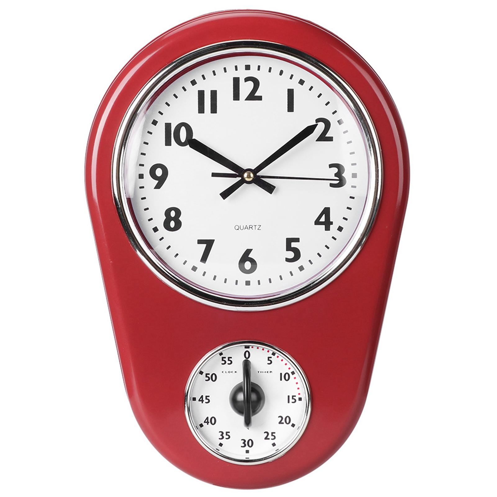 

Настенные часы Винтажные Большой циферблат Бесшумный ход Красный Современный Кухонный таймер с отсчетом до и отсчетом от нуля для домашнего декора