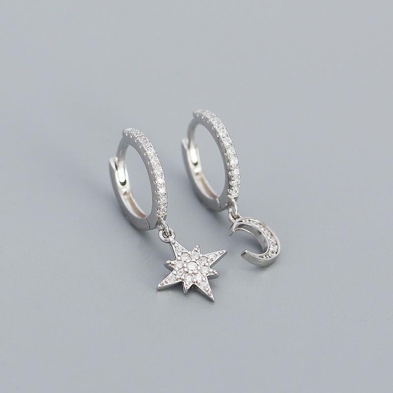 Asymmetrical Star Moon Earrings Women Sterling Studs Fashion Trendy Ear Cuffs