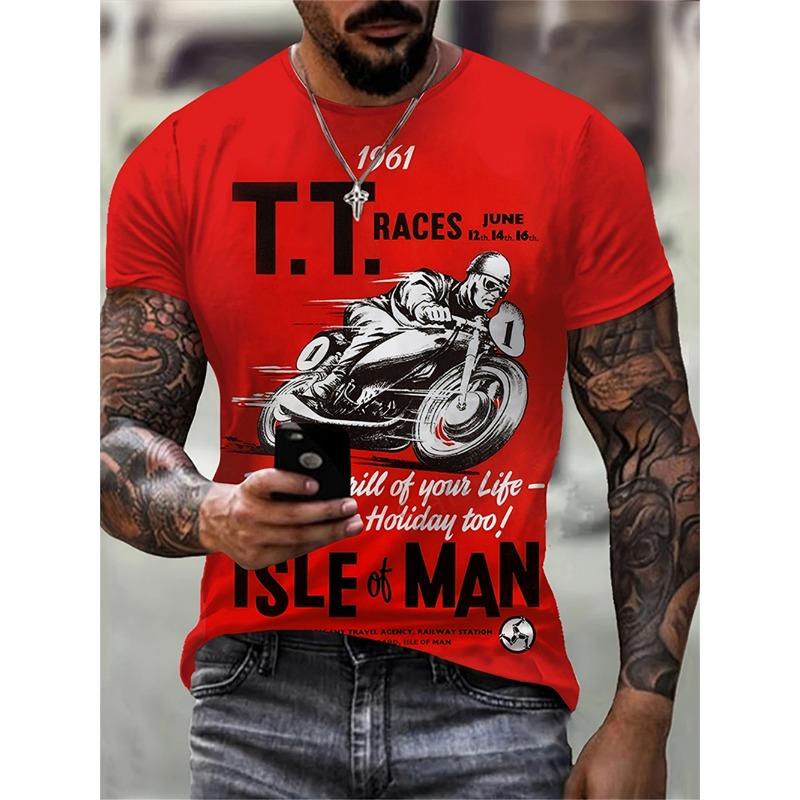T-Shirt for Men's Motorcycle Printed 3D Tshirts Summer Oversized T Shirts Men's Short Sleeve Tops Men's Clothing Streetwear