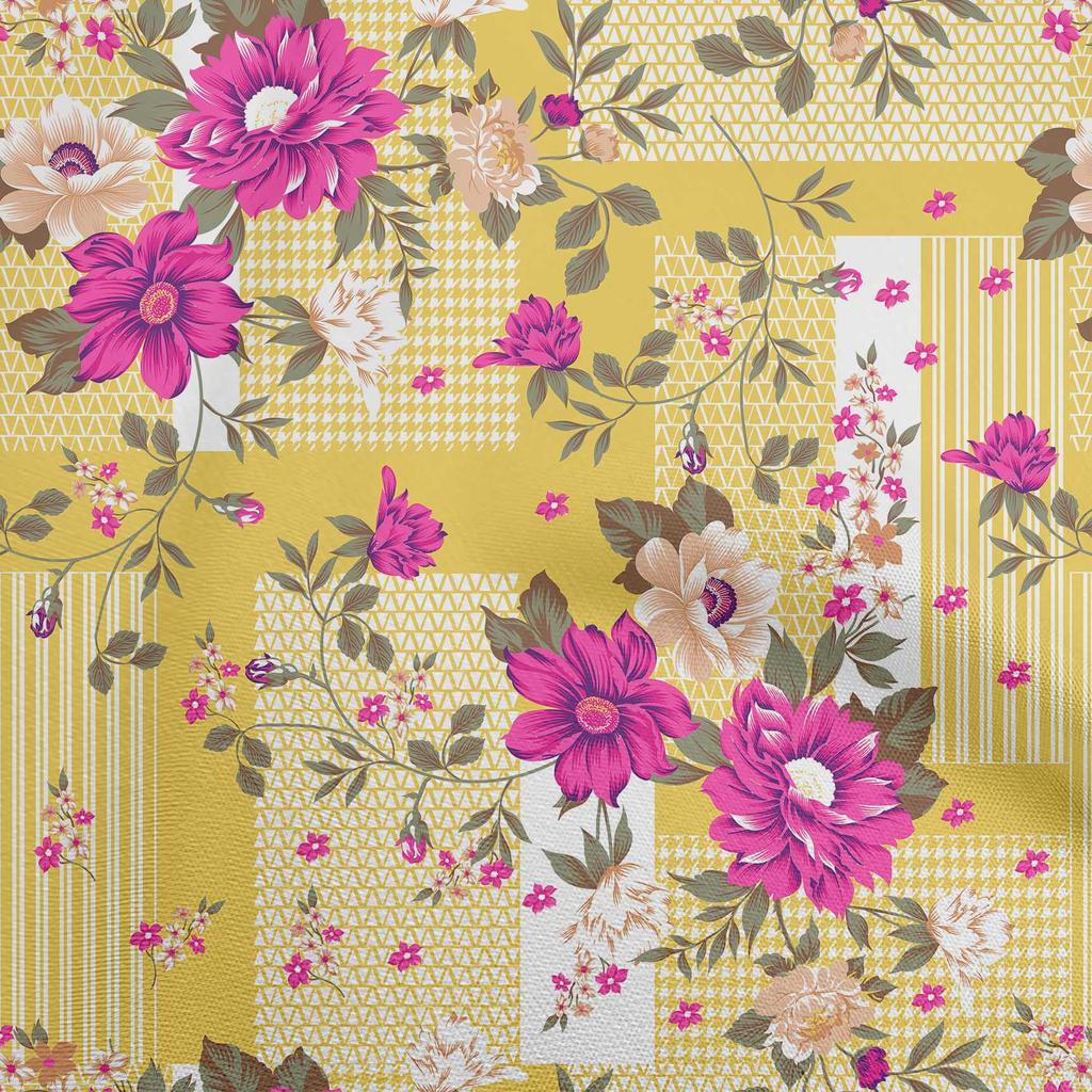 oneOone Cotton Flex Dark Beige Fabric Asian Floral With Geometrical Texture Sewing Craft Projects Fabric Prints By Yard 40 Inch