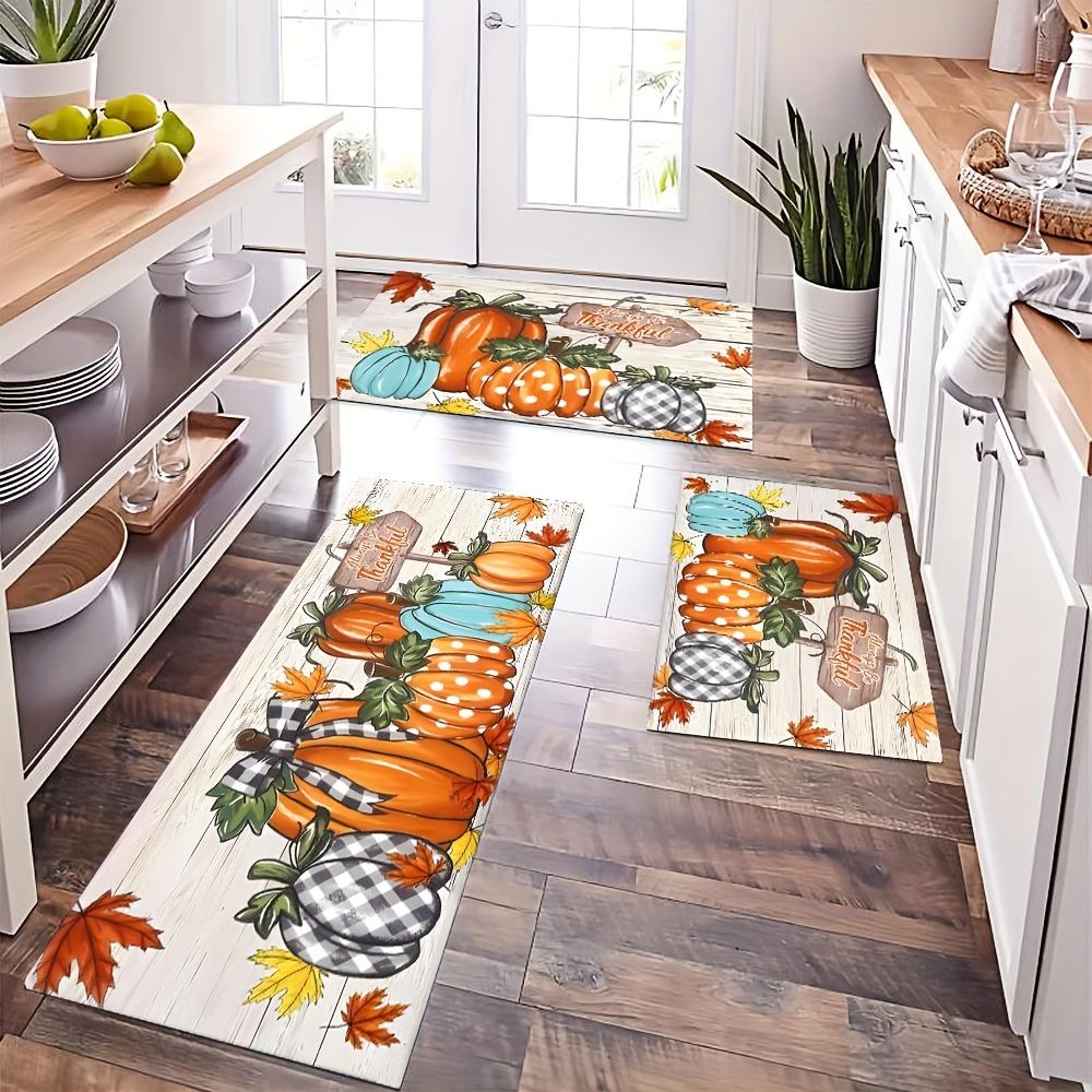 Fall Pumpkin Maple Leaf Kitchen Floor Mat Decor Carpet for Living Room Non-slip Hallway Balcony Rugs Thanksgiving Decorations