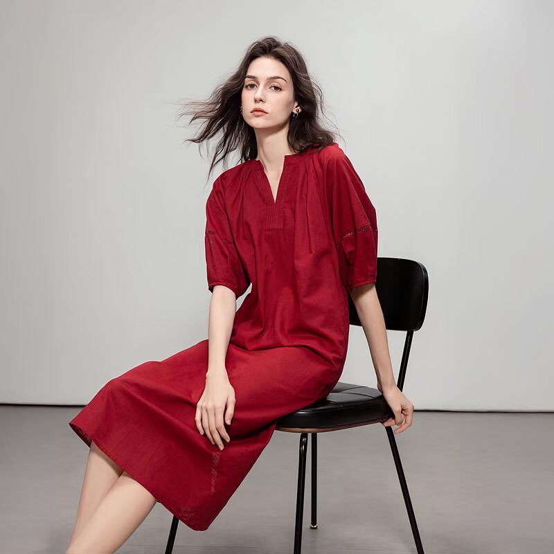 Chunmuch Women's Cotton Linen Blend Midi Dress