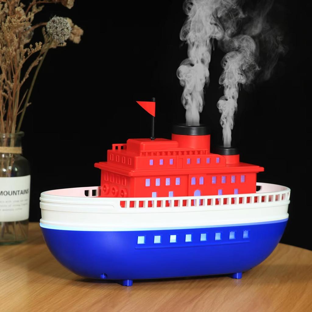 5V USB Ship Model LED Night Light Aroma Diffuser Smoke Aromatherapy Spray Cruise Ship Humidifier Ferry 7-Colors Decoration Light