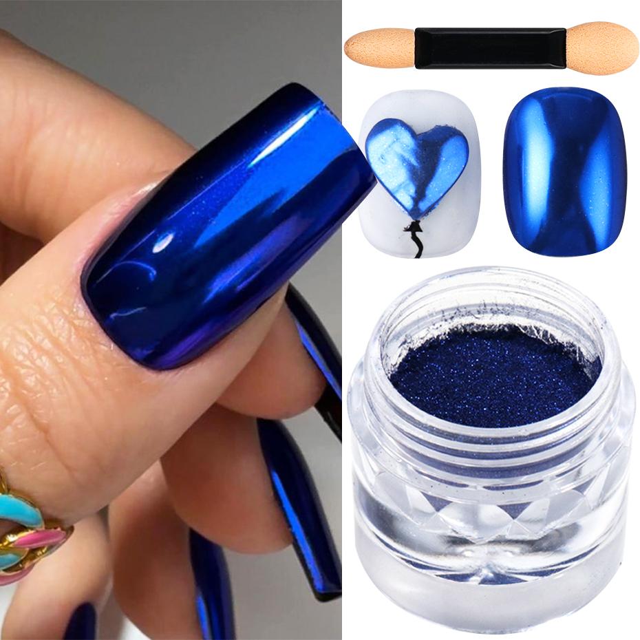 Xiaomi 1 Bottle Blue Chrome Mirror Nail Powder Metallic Nail Art Mirror Powder Shiny Dust Charms DIY Manicure Decoration Accessories