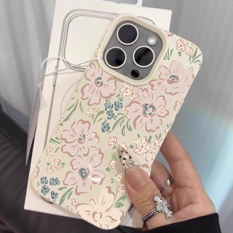 Sweet Collage Pink Floral Pattern Lychee Phone Case For iPhone 17 16 15 14 13 12 11 Pro Max 17Air 16E 15 14 Plus X XS XR Cover