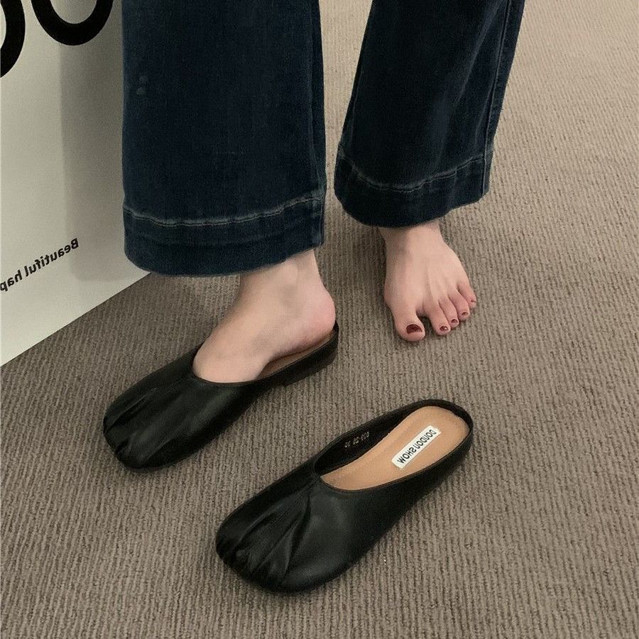 Comfortable and Casual Flat-bottomed Bag Head Half Slippers Japanese Muller Shoes 2025 Summer New One-pedal Women's Shoes Doudou Shoes