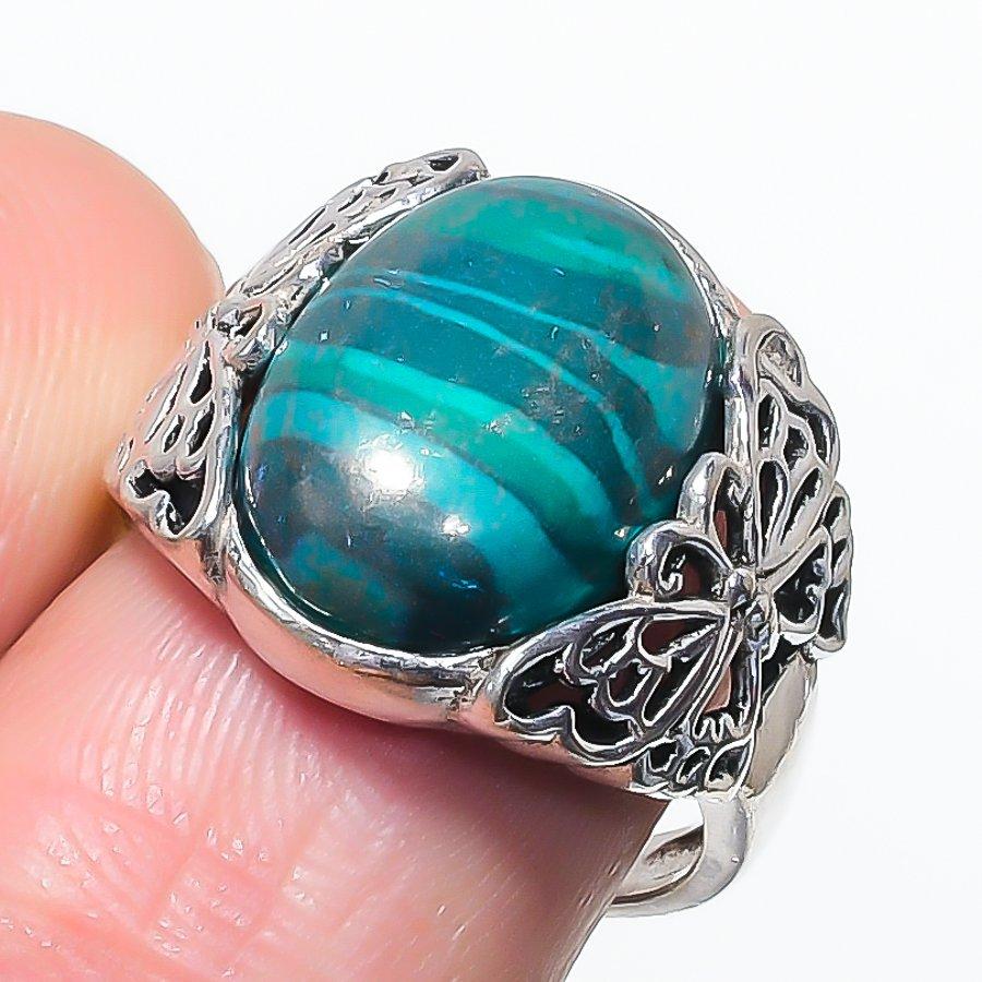 Natural Malachite Gemstone Handmade 925 Sterling Silver Jewelry Ring Size 7 AR-17267