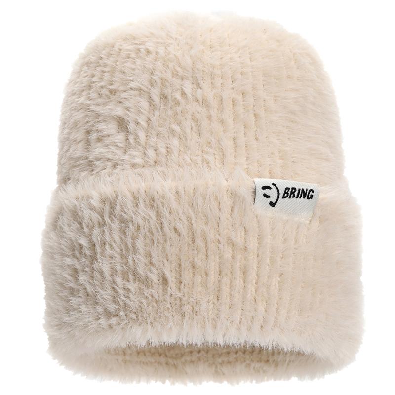 

Новая простая плюшевая шапка в стиле K-pop, шапка-бини, милая осенне-зимняя для женщин, теплые шапки для девочки, уличная одежда, вязаная шапка 54cm-58cm бежевый