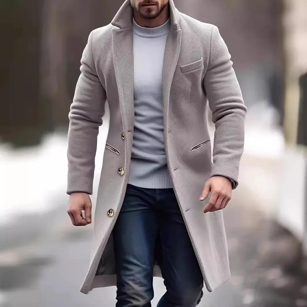 Manteau en laine mi-long pour homme, coupe-vent décontracté à la mode, contour amincissant pour l'automne et l'hiver 3XL gray