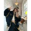 Unisex Retro Embroidered Color Block Baseball Jacket - Slimming & Versatile for Autumn/Winter