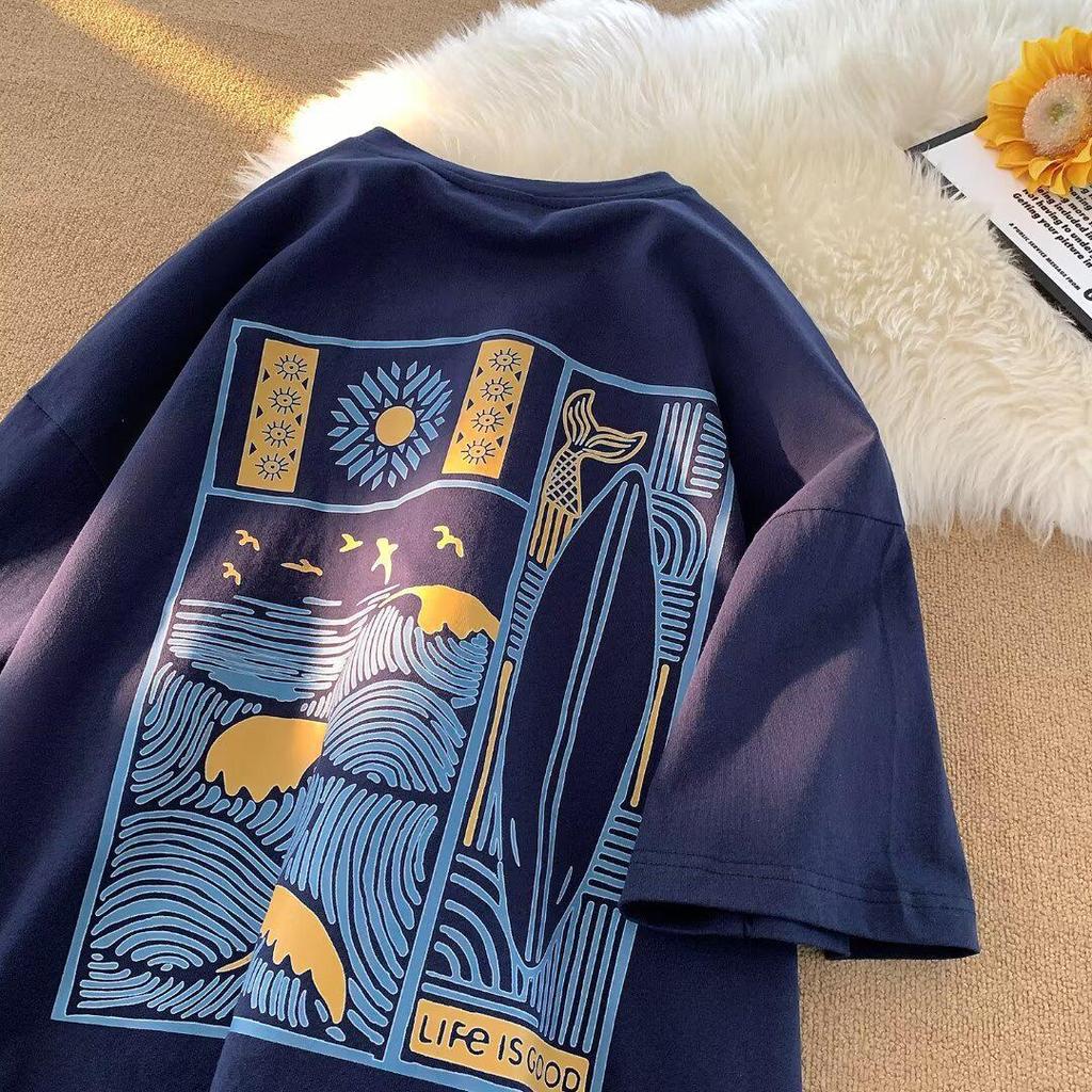 Men's Oversized Ethereal Letter Print Pure Cotton Short-Sleeve T-Shirt - American Street Style