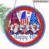 2D Flat, 1pc Round Aluminum "Happy 4th" Patriotic Gnome Sign, 4th of July American Flag Gnomes Metal Plaque, Cute Firework Design, Perfect for