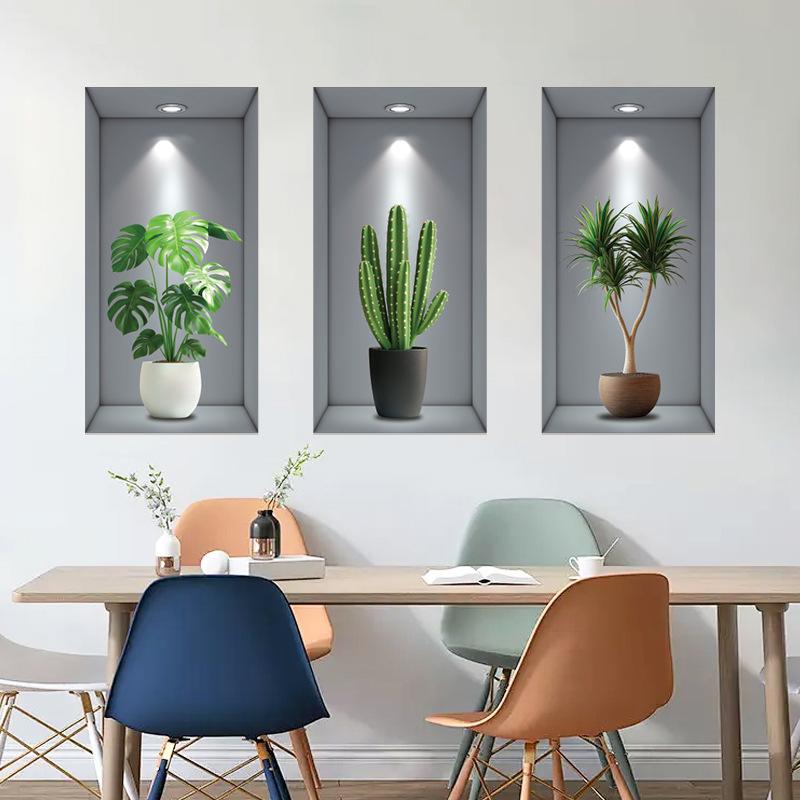 Green Plant Couplet Painting Simulation 3D Photo Frame Wall Sticker Bedroom Living Room Background Wall Sticker Self-adhesive Wall Sticker