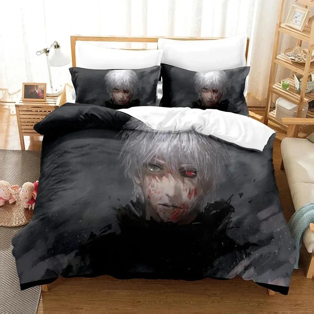 Top 3D Anime Tokyo Ghoul Bedding Set Double King Soft Children Bedroom Down Coat Set Animation Tokyo Ghoul Customizable Style