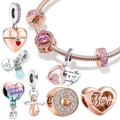 New 925 Sterling Silver Rose Gold Couple Dangle Charms Fit 925 Original Women Bracelet Beads Charm for Pendant Necklace Jewelry