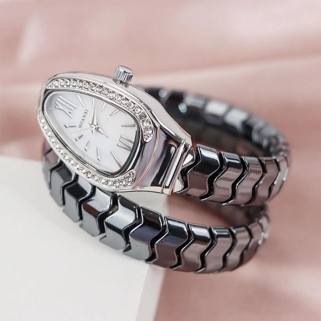 Fashion Black Snake Hot Sell Quartz Watches Women's Full Diamond Steel Strap Watch For Women Bling Unique Luxury Clock Relogio