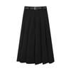 Women's Plus Size Gray Wool Blend High-Waisted Pleated Midi Skirt - Slimming Flowy Autumn Style