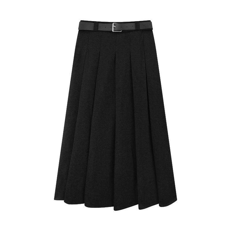 Women's Plus Size Gray Wool Blend High-Waisted Pleated Midi Skirt - Slimming Flowy Autumn Style
