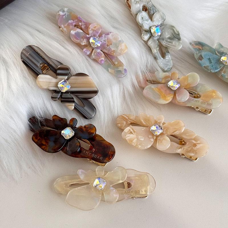 French Temperament Rhinestones Small Flower Hair Clip Acetic Edge Clip Bangs Clip Duck Beak Clip Top Clip Hair Accessories