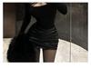 Women's Black Off-the-Shoulder Hollow Long-Sleeve Slim-Fit T-Shirt: Spicy Style, Winter Inner Wear & Waist-Cinching Base Layer.