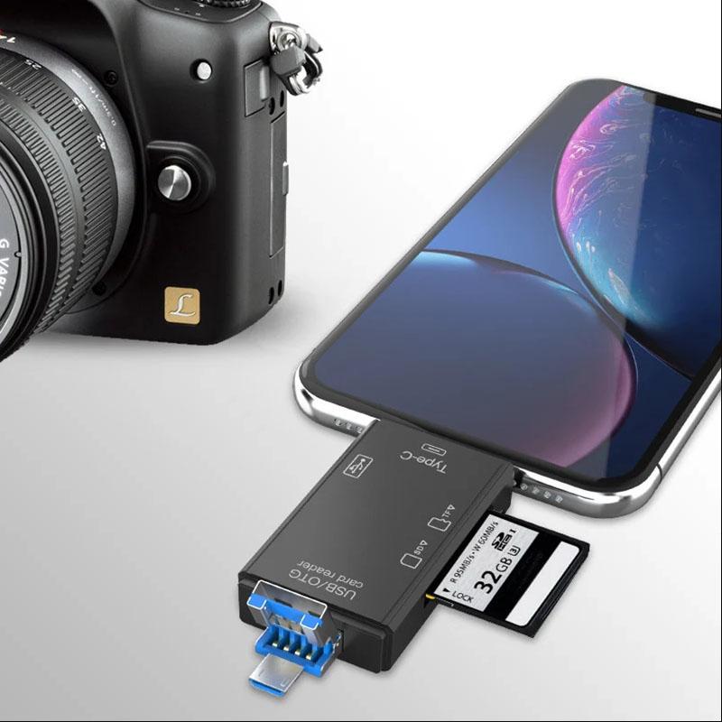 6 in 1 Type C/USB Card Reader 6 Port USB Disk Micro SD TF Memory Card Writer Mobile Phone Adapter Laptop Computer USB Extender
