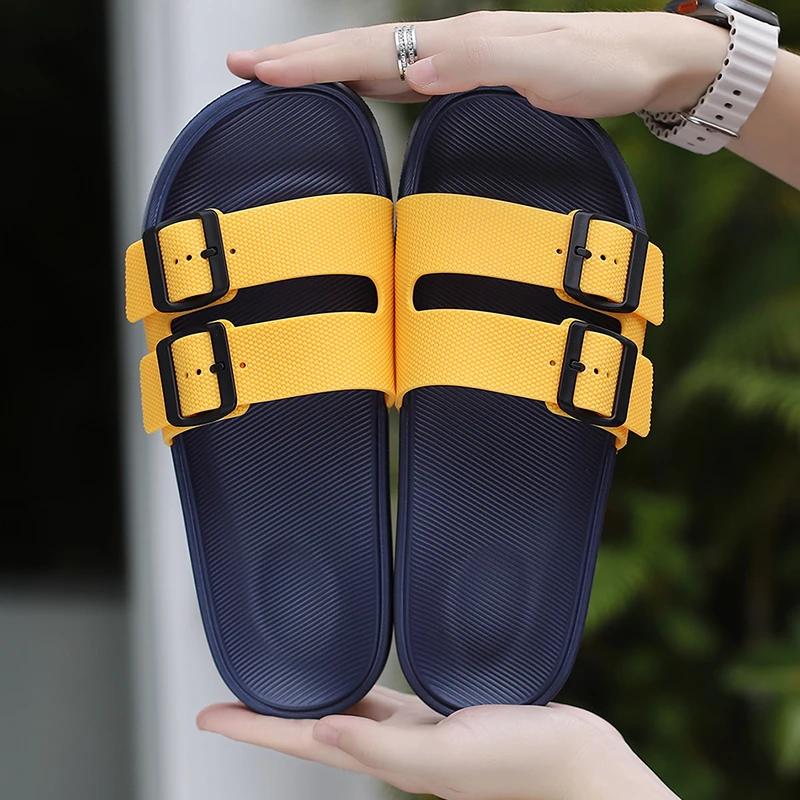 Fashion Summer Yellow Men's Slippers Size 39-47 Buckle Design Indoor Slippers For Men Comfortable Non-Slip Platform Sandals Man Slides
