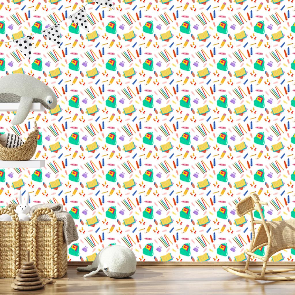 Back to School Wallpaper White, Cream and Coral for Living Room and Bedroom 50x1000