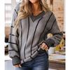 New Autumn and Winter Knitted Sweater Women's Top V-neck Contrasting Color Striped Pullover Loose Sweater Women